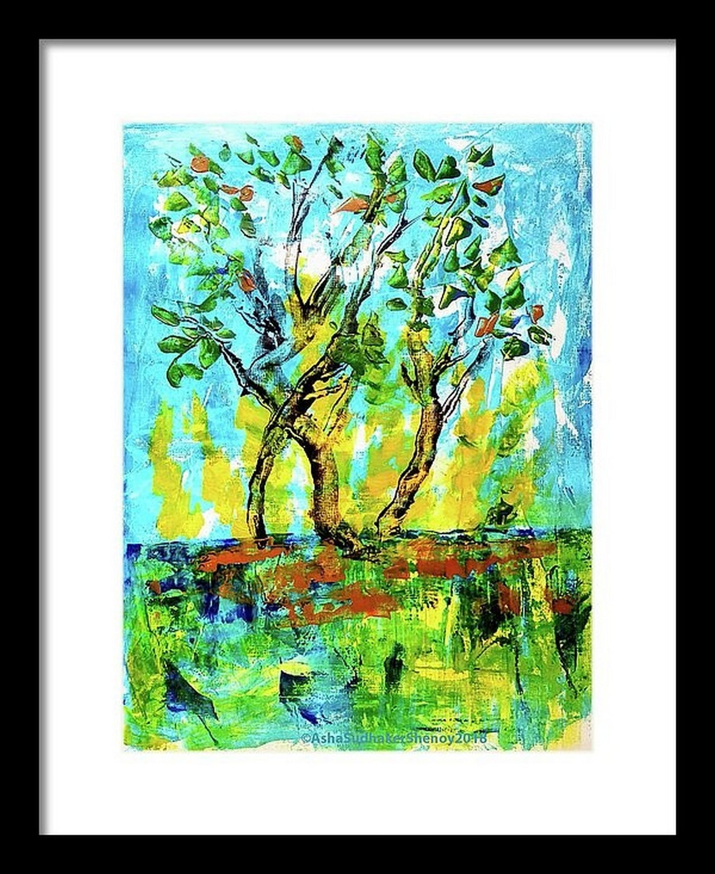 Virtual framed view The Tree, an abstract painting