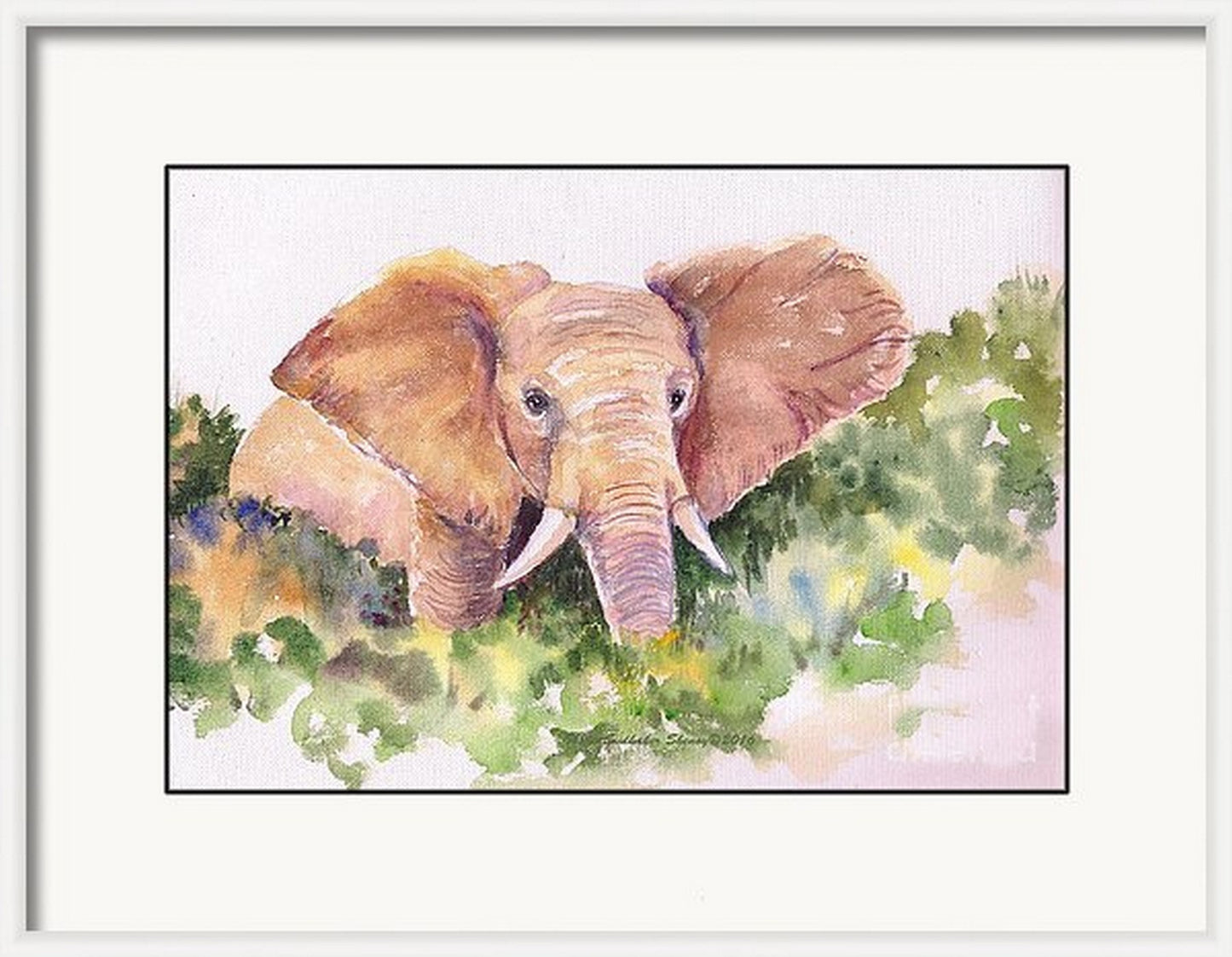African elephant watercolor painting in a virtual frame