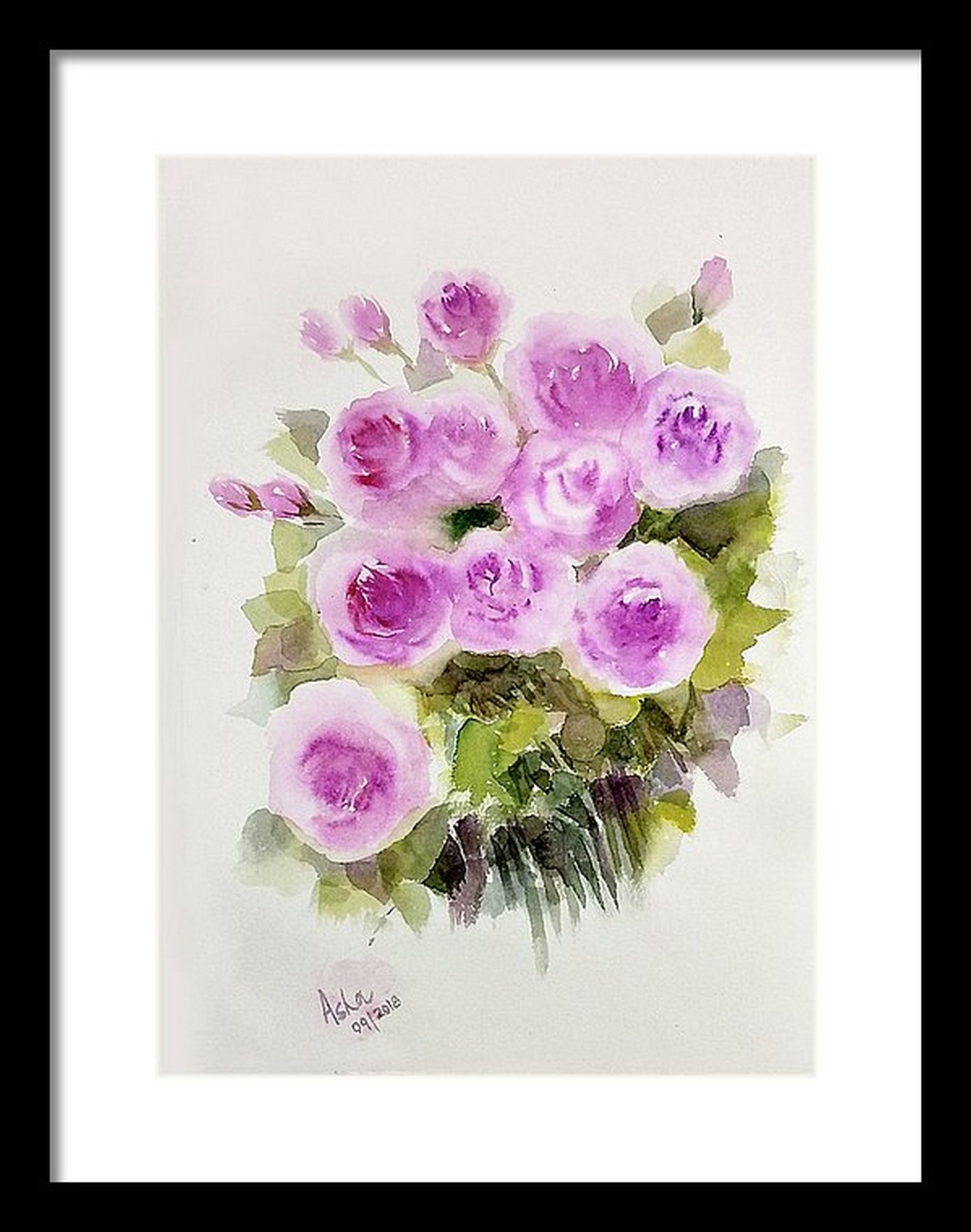 Virtual frame Pretty Pink Roses, Summer roses in watercolors