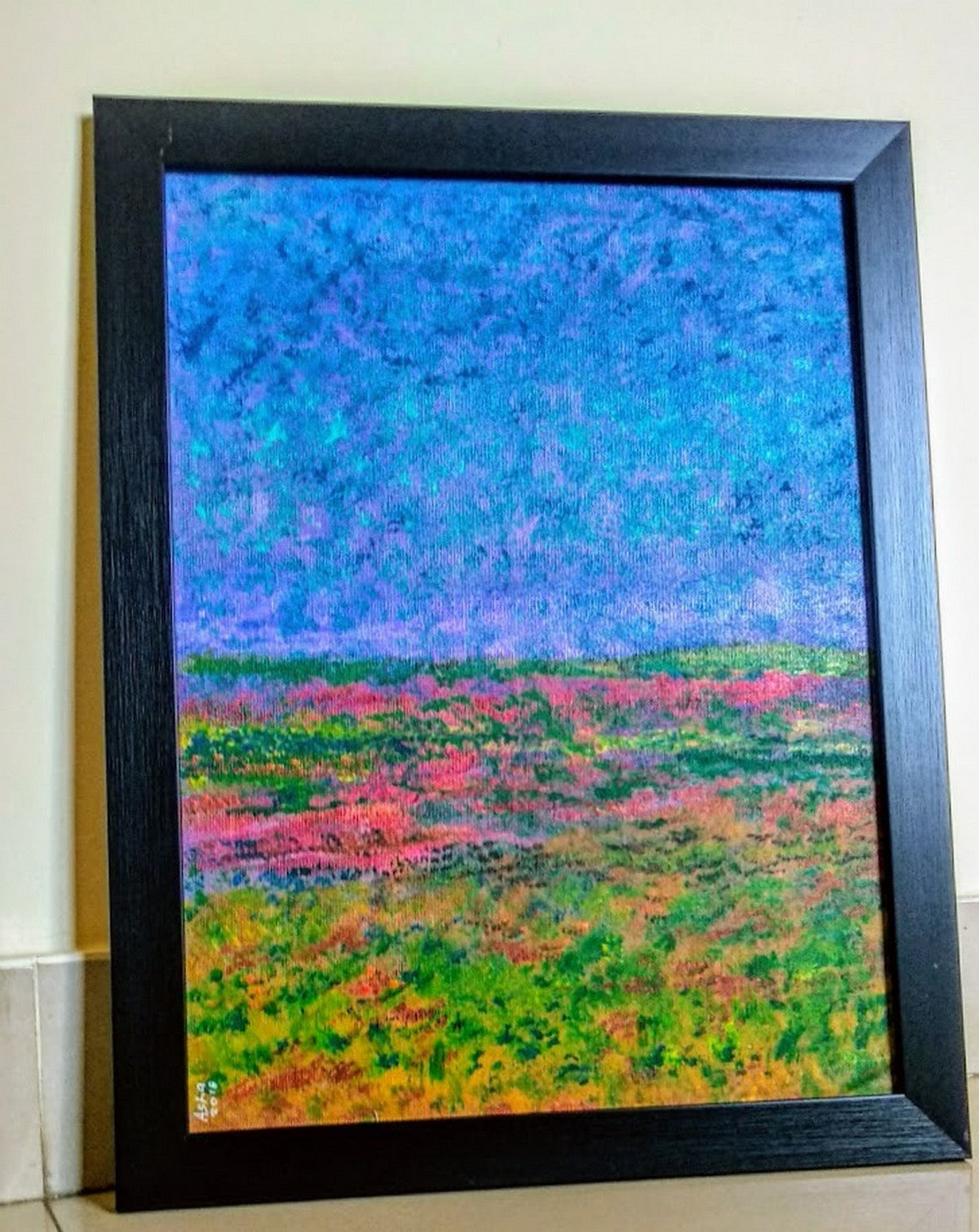 Framed Spring Meadow Vibrant Abstract Painting- Acrylic on canvas board