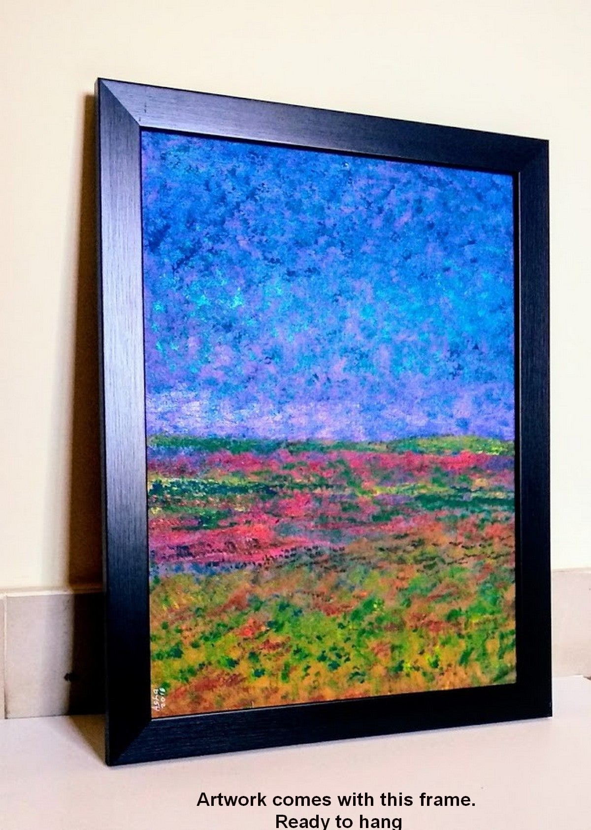 Spring Meadow Vibrant Abstract Painting- Acrylic on canvas board comes in this frame