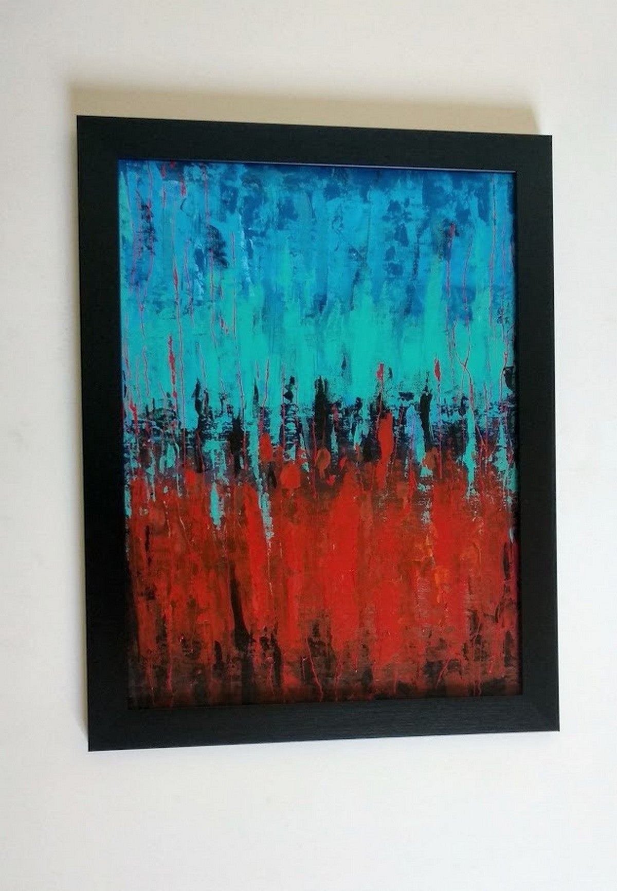 Abstract Painting Red &Turquoise in the frame