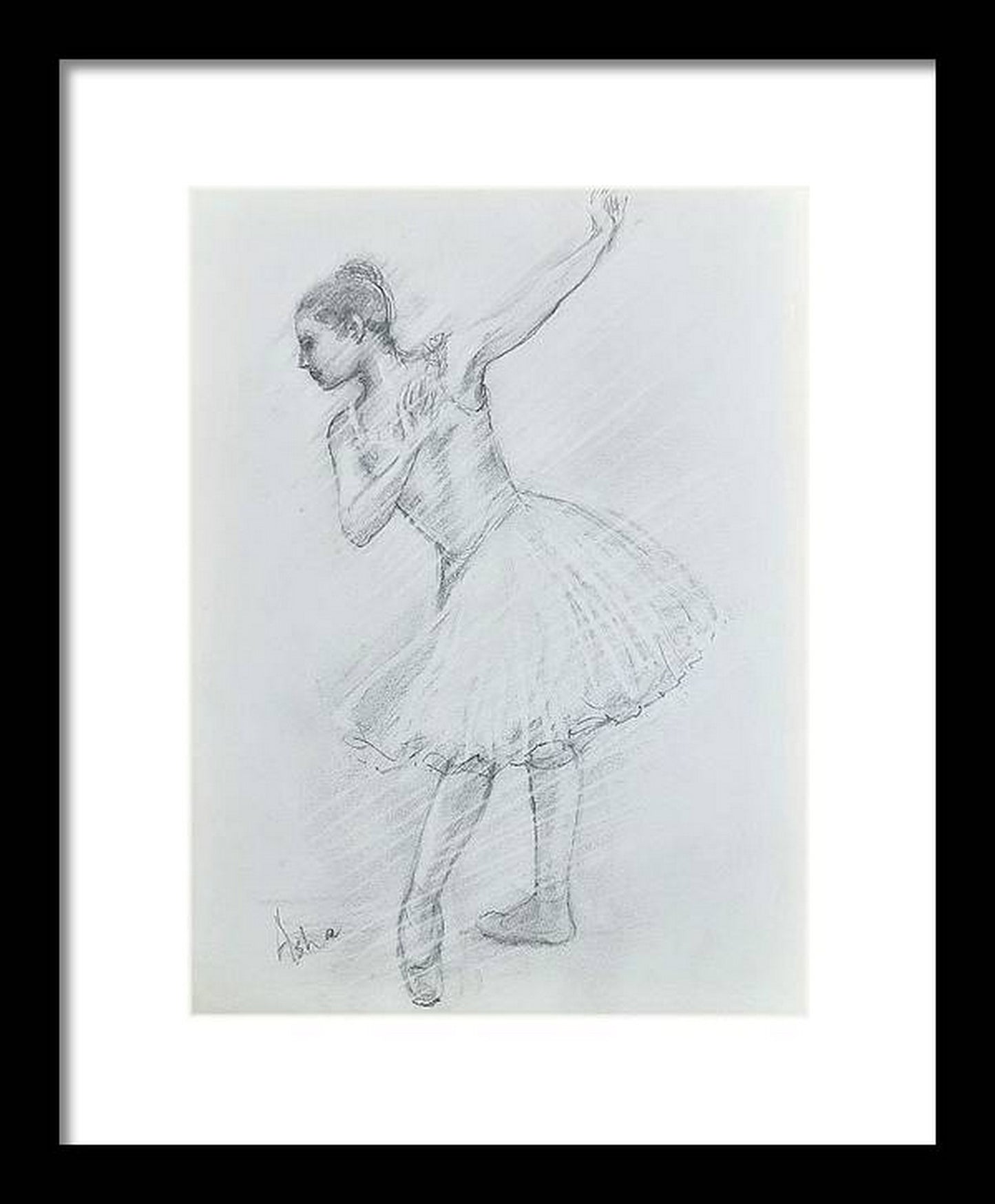 Ballerina pencil drawing in a virtual frame