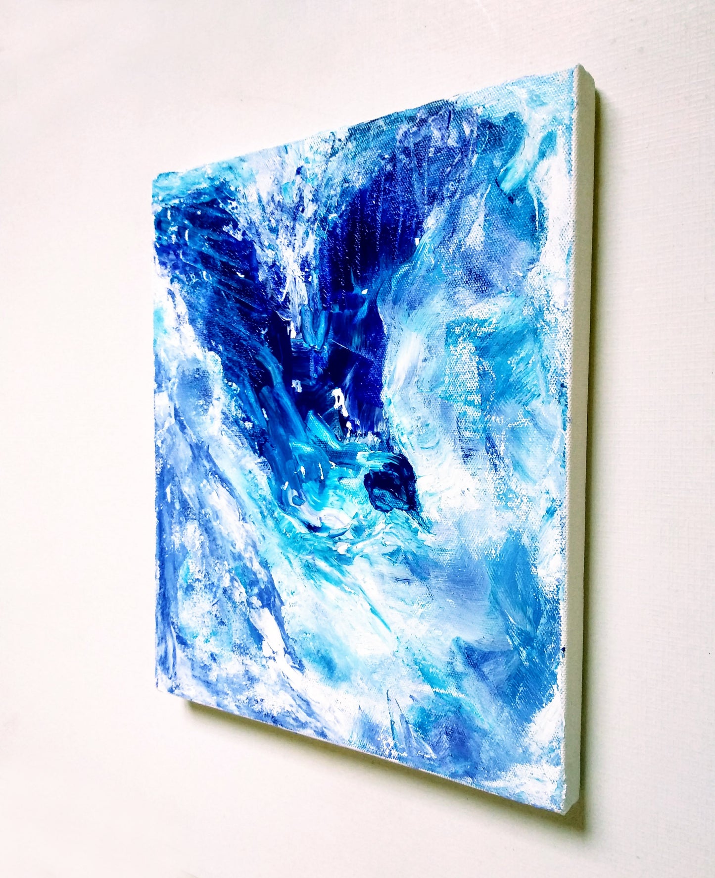 Edge view of Abstract, bird in flight, acrylic painting on canvas