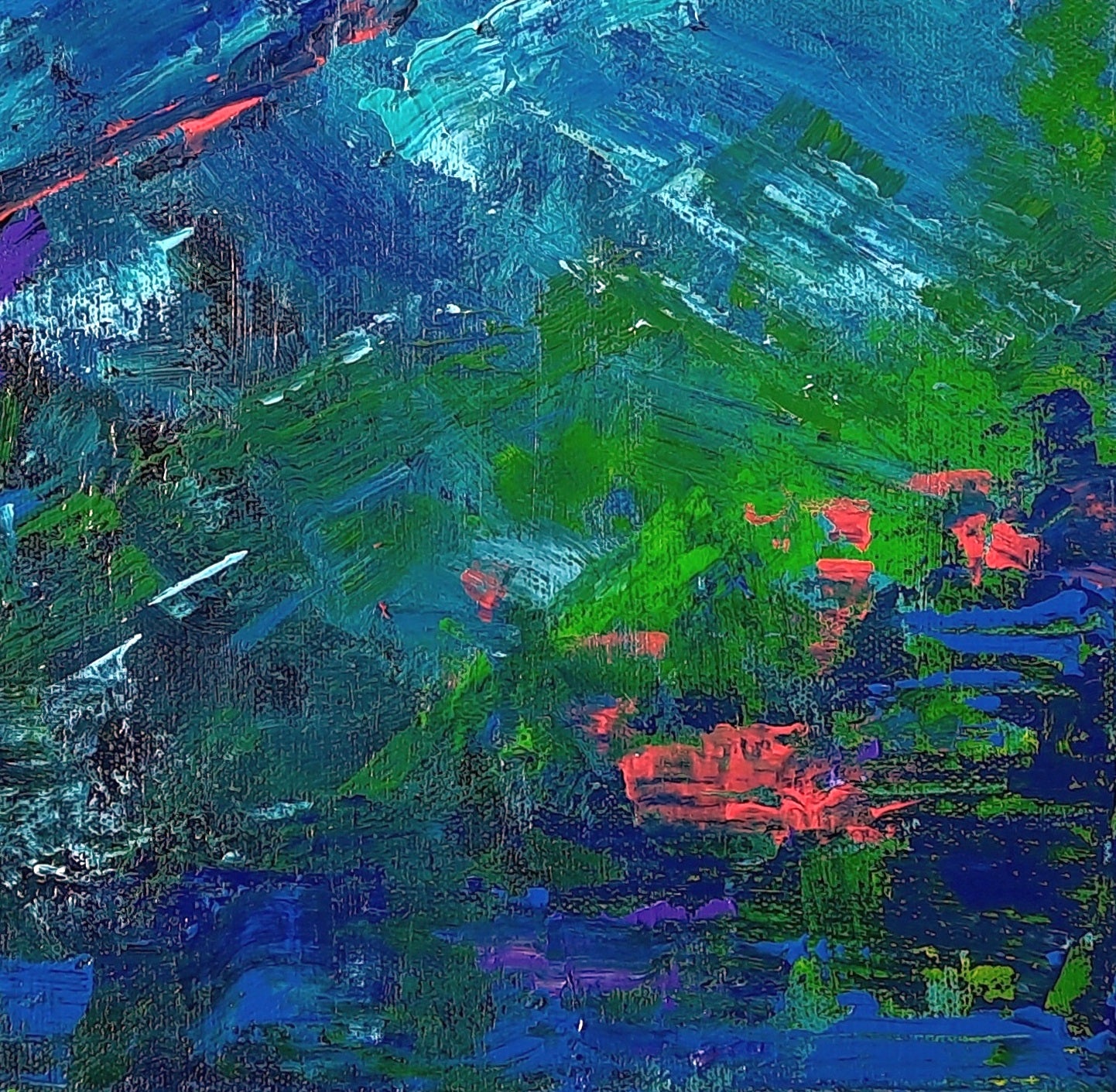 Close-up- Abstract Painting, Water lilies in a Pond