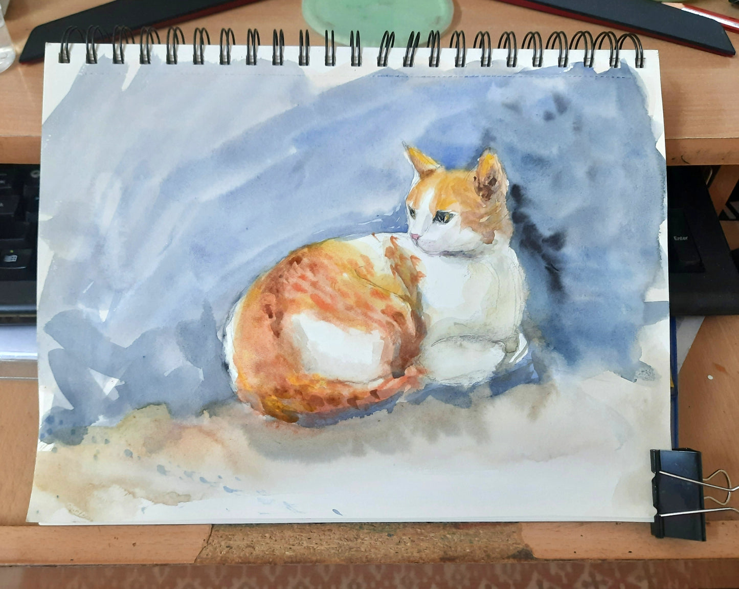 Orange and White tabby cat,  Adopted Stray watercolor painting