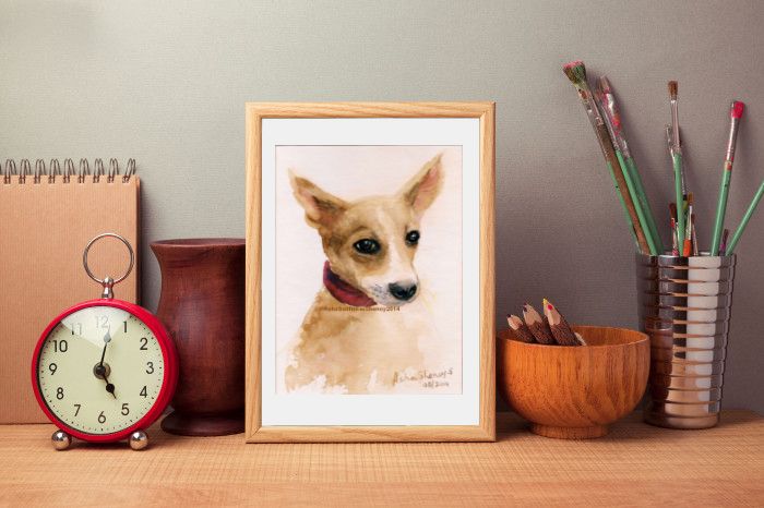 Doe eyed puppy, canvas print of watercolor painting