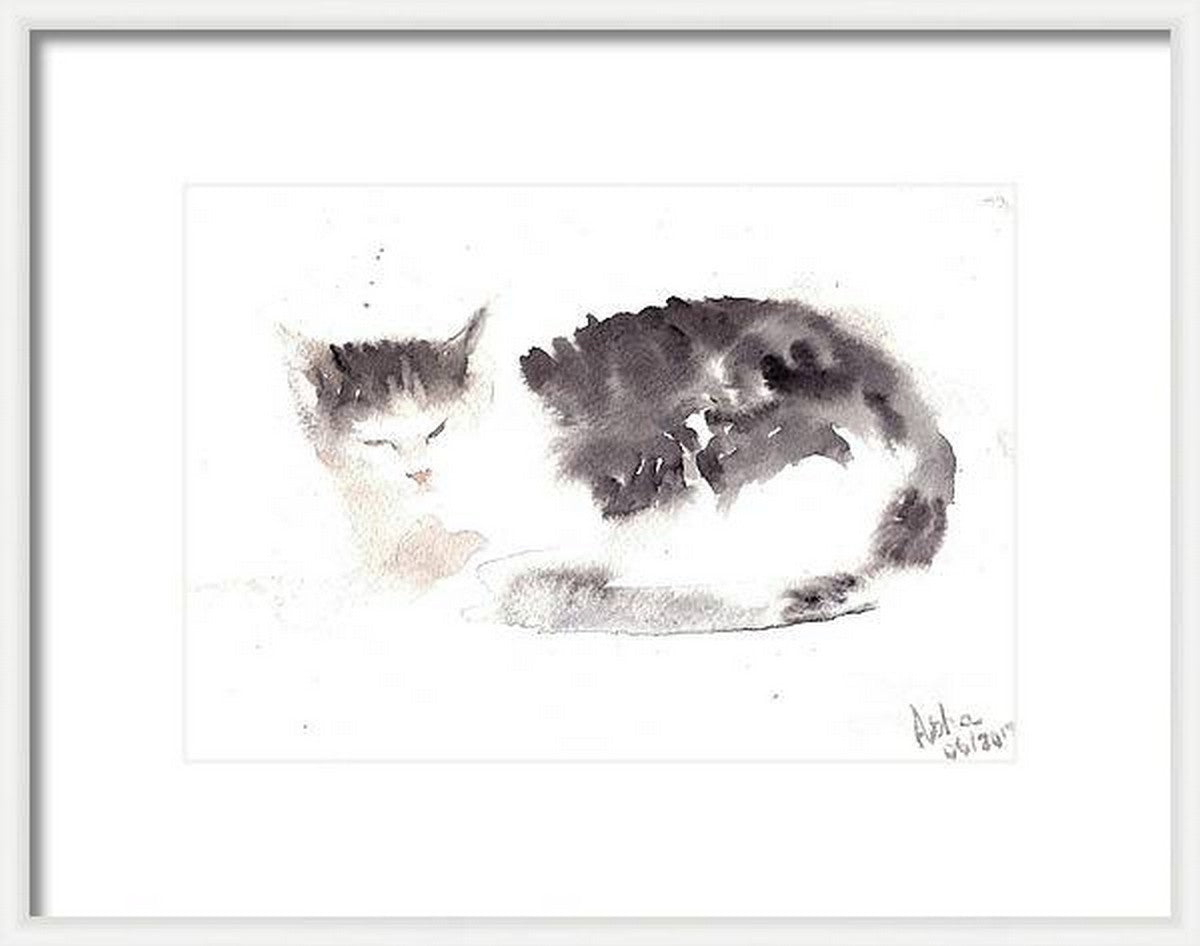 Dozing Cat canvas print, cat lover gift, 9"x12"