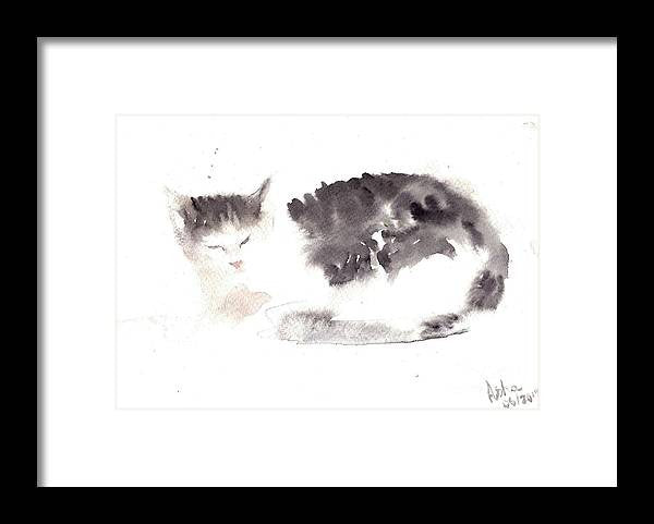 Virtual frame view, Dozing Cat canvas print, cat lover gift, 9"x12"