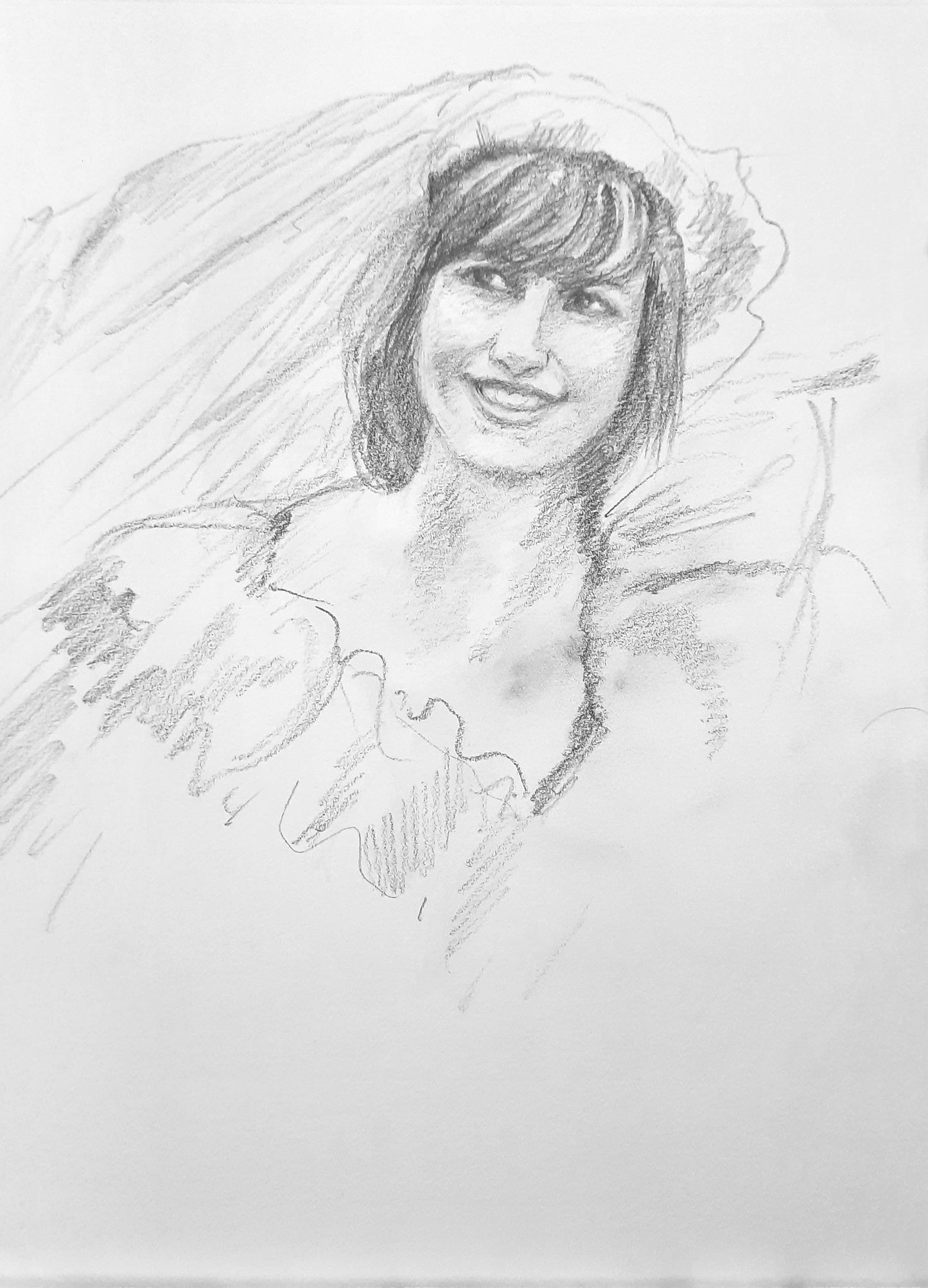 Happy bride, pencil sketch on paper