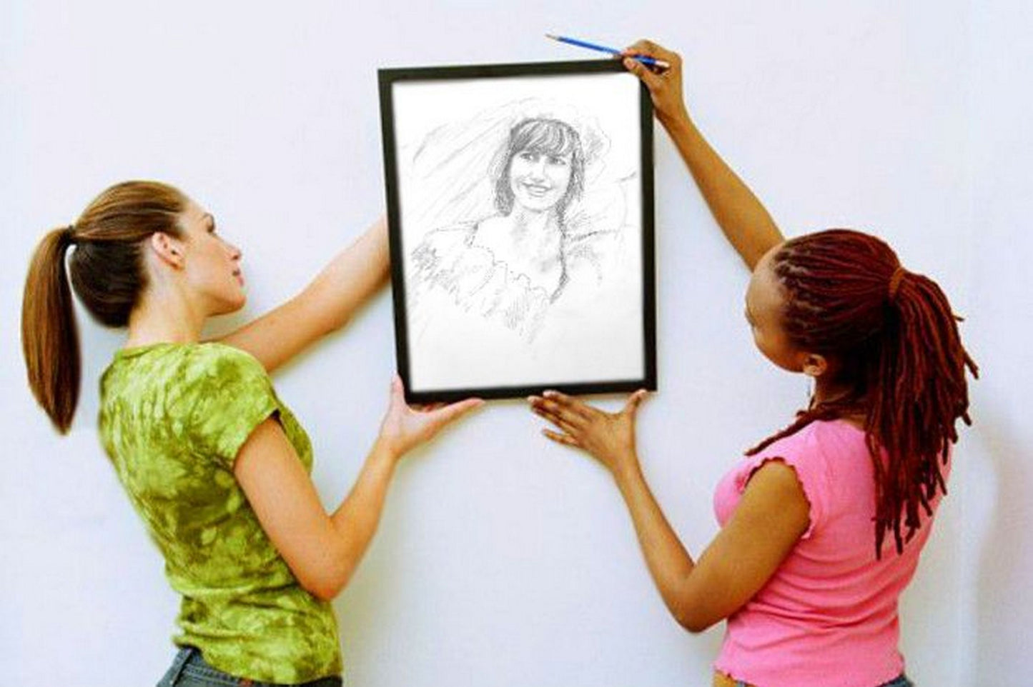 In a virtual frame, Happy bride, pencil sketch on paper