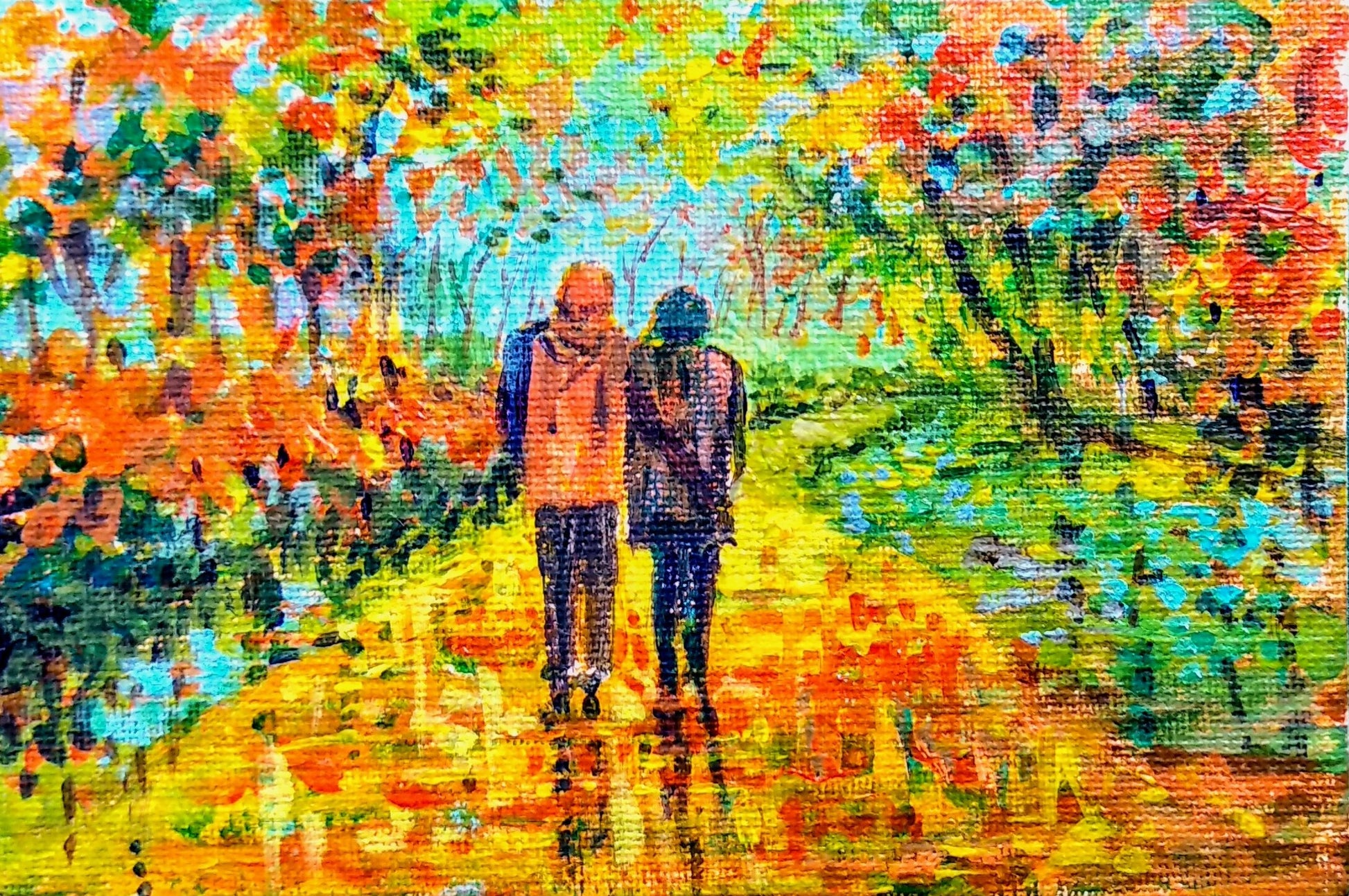 Romantic walk in autumn, Lovers stroll canvas painting