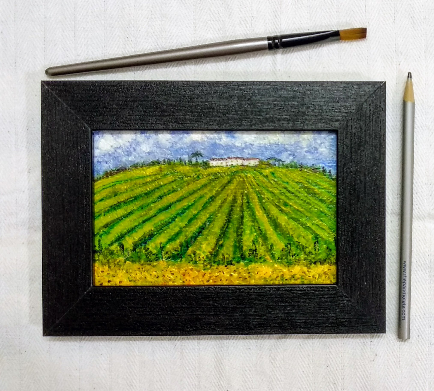 Vignobles italiens de Toscane Peinture miniature, acrylique sur toile avec cadre