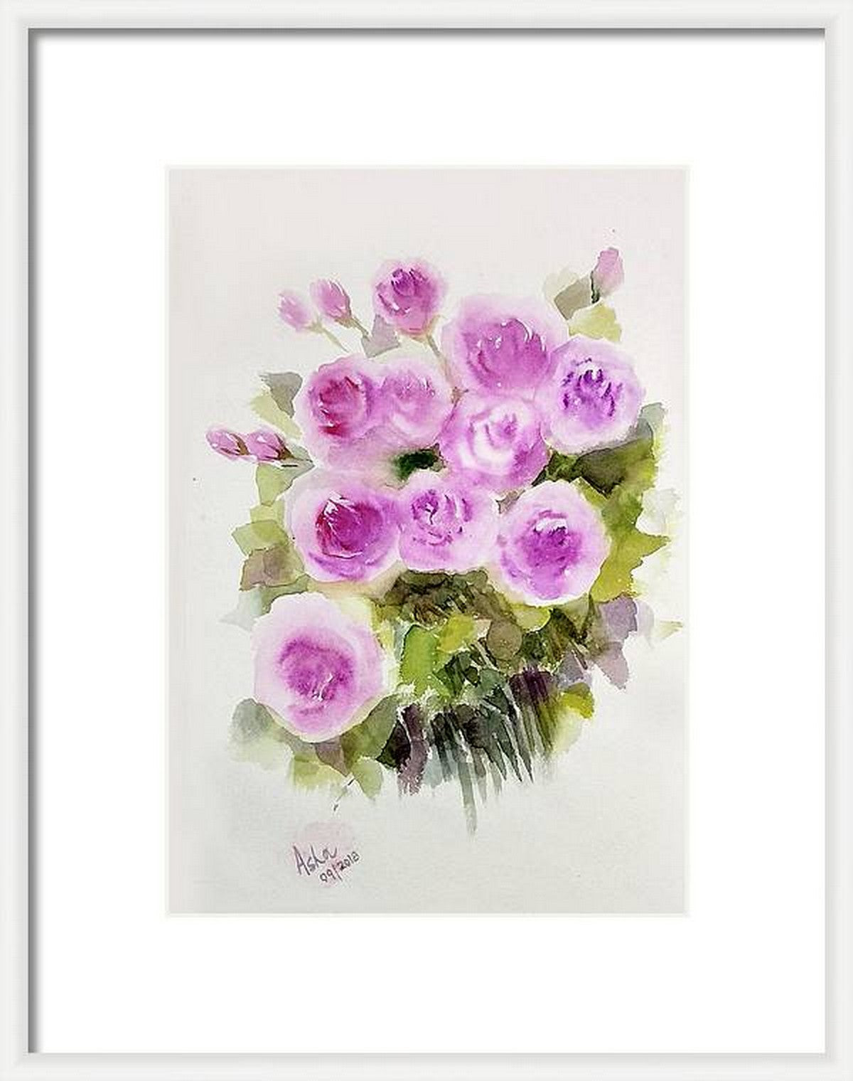 Virtual frame Pretty Pink Roses, Summer roses in watercolors