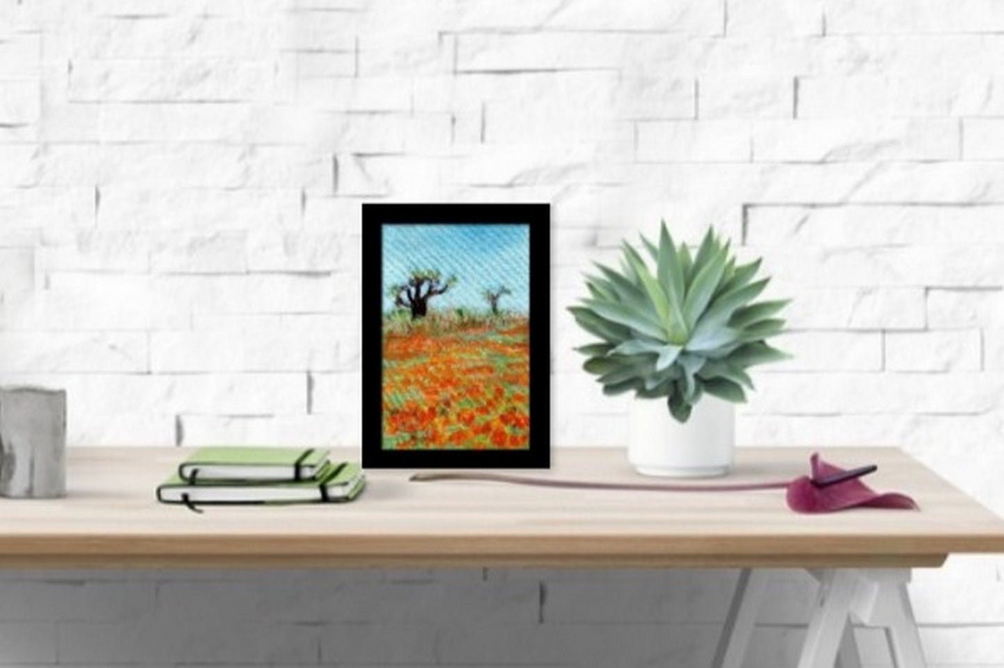 Virtual room view Poppies in the wilderness, Miniature landscape painting on canvas