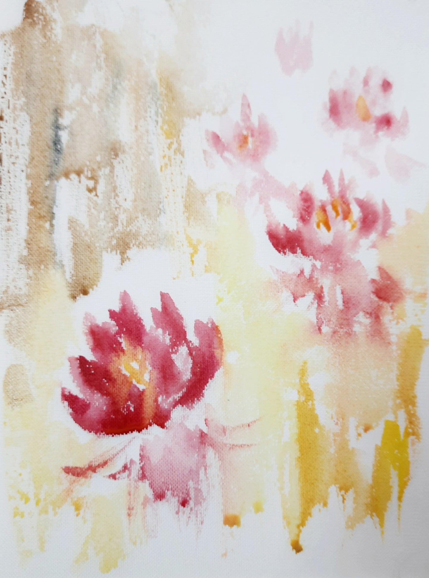 Art mural aquarelle Lotus Pond rouge et rose