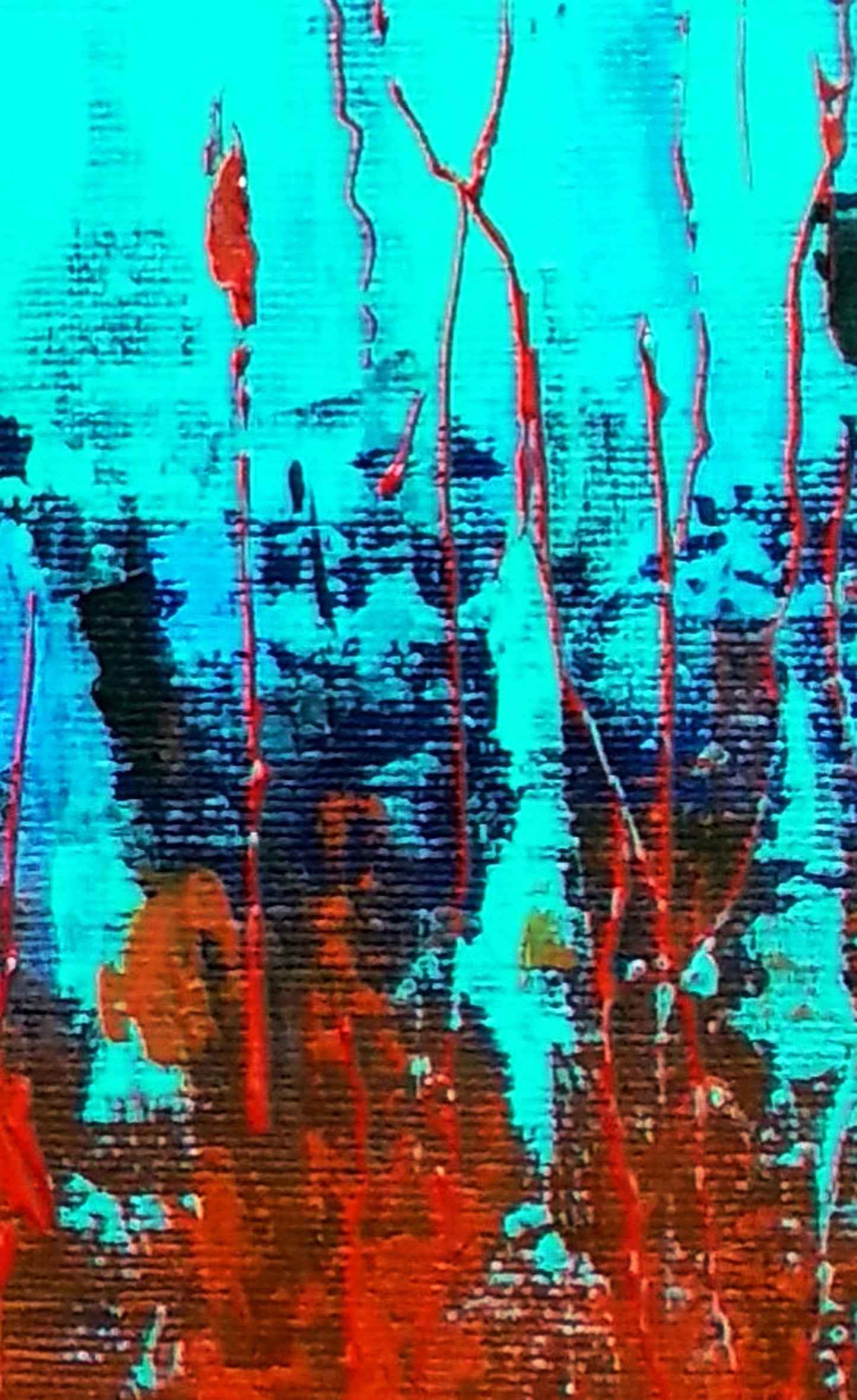 closeup of Abstract Painting Red &Turquoise 
