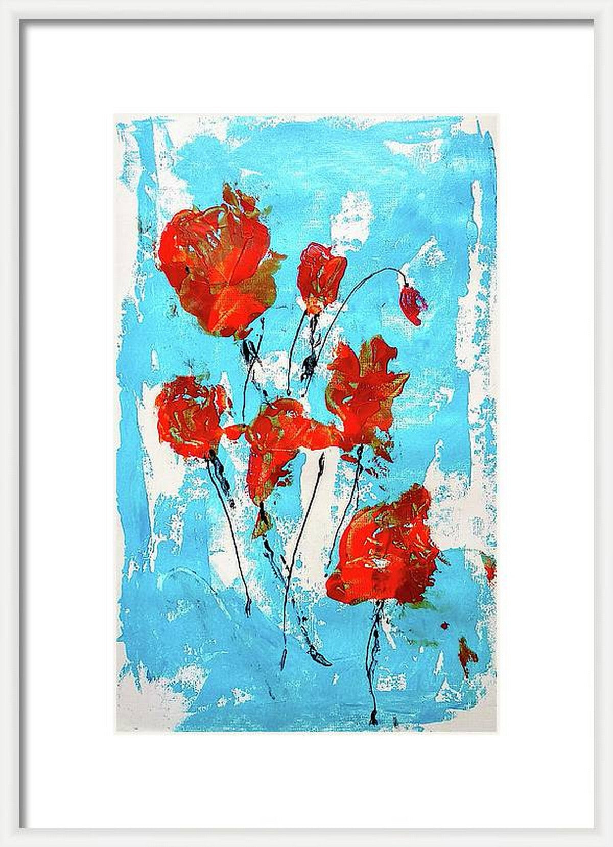 Virtual framed view Red roses Abstract painting