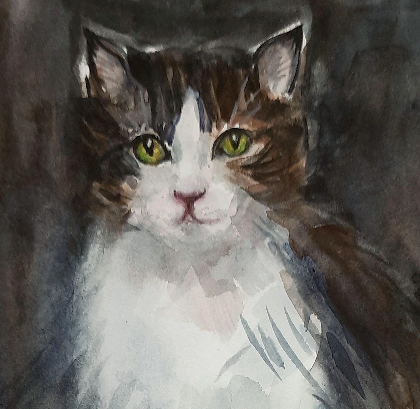 closeup, The Sober Cat, watercolors on paper