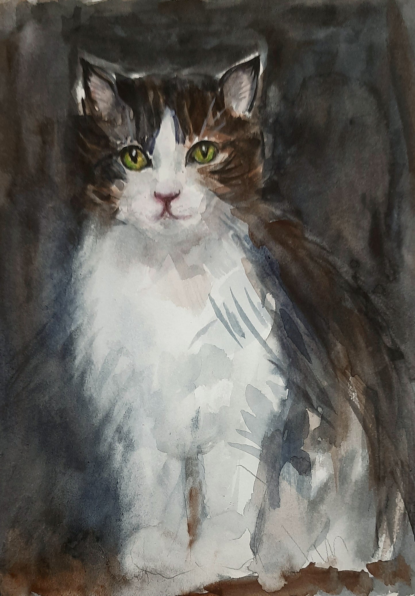 The Sober Cat, watercolors on paper