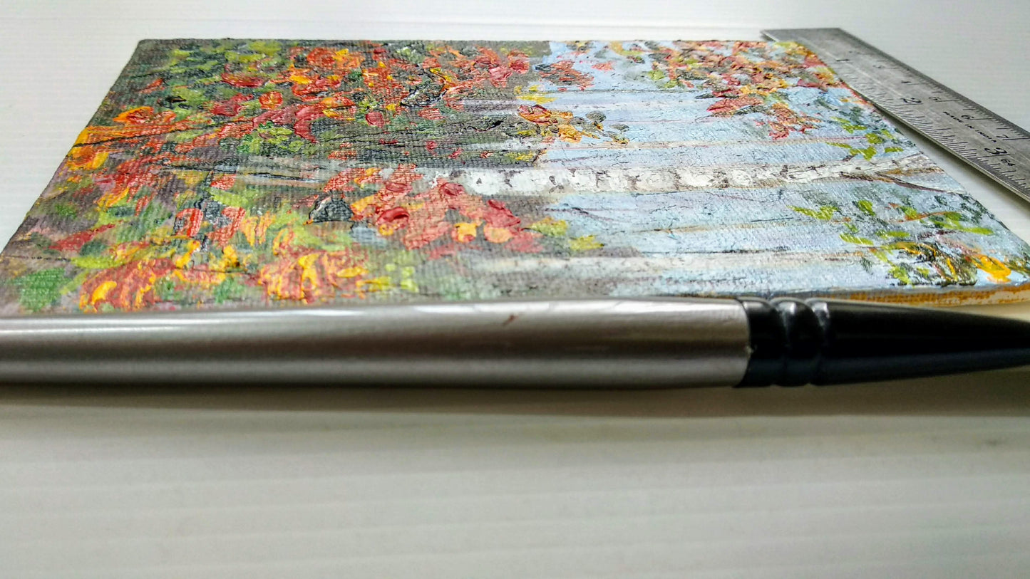 Aspen trees - Framed miniature painting on canvas, desk décor idea