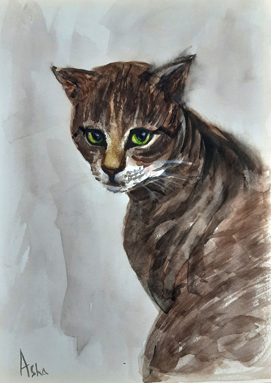 My Tabby cat Kumuda - Watercolor painting