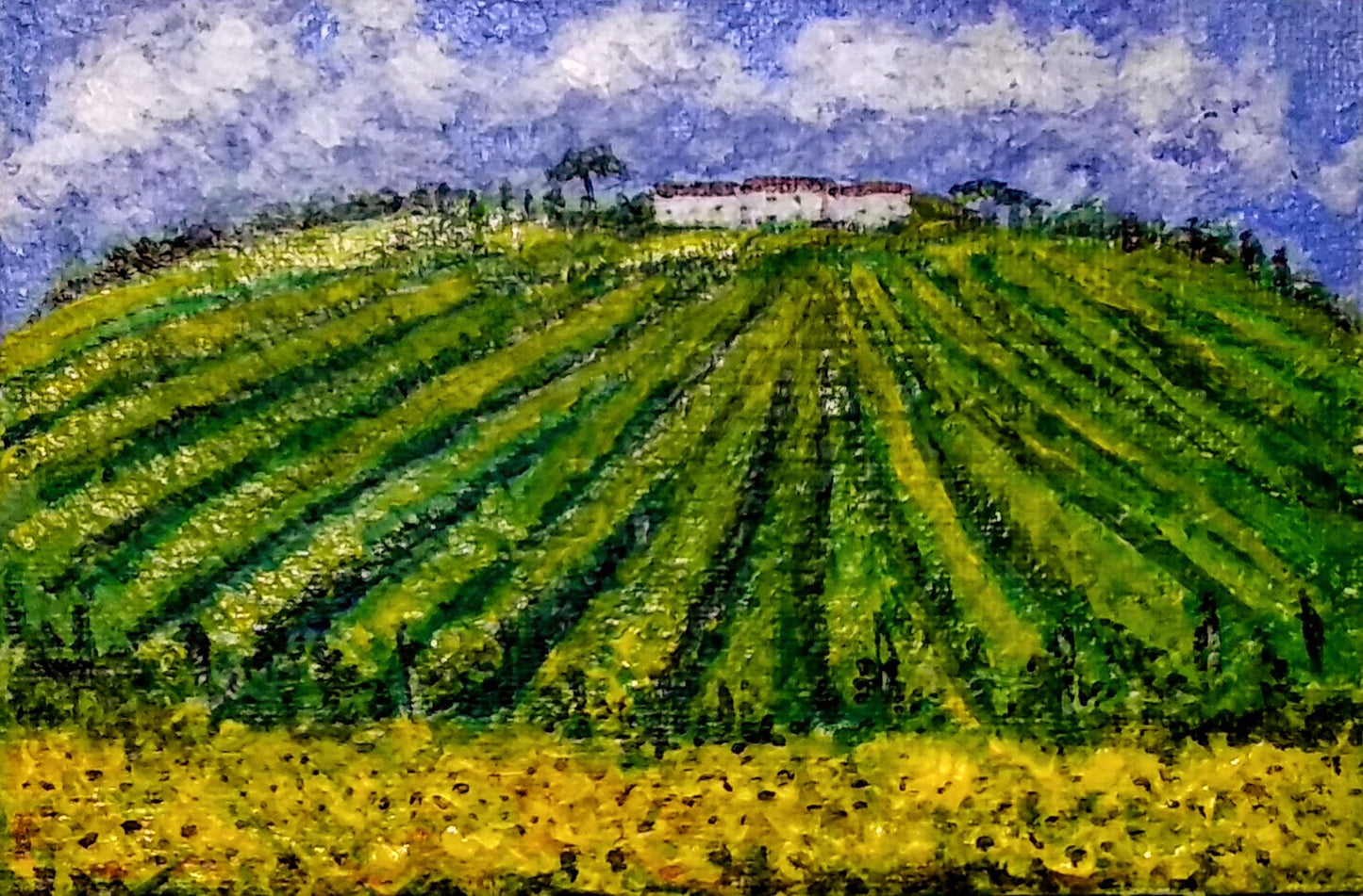 Vignobles italiens de Toscane Peinture miniature, acrylique sur toile avec cadre