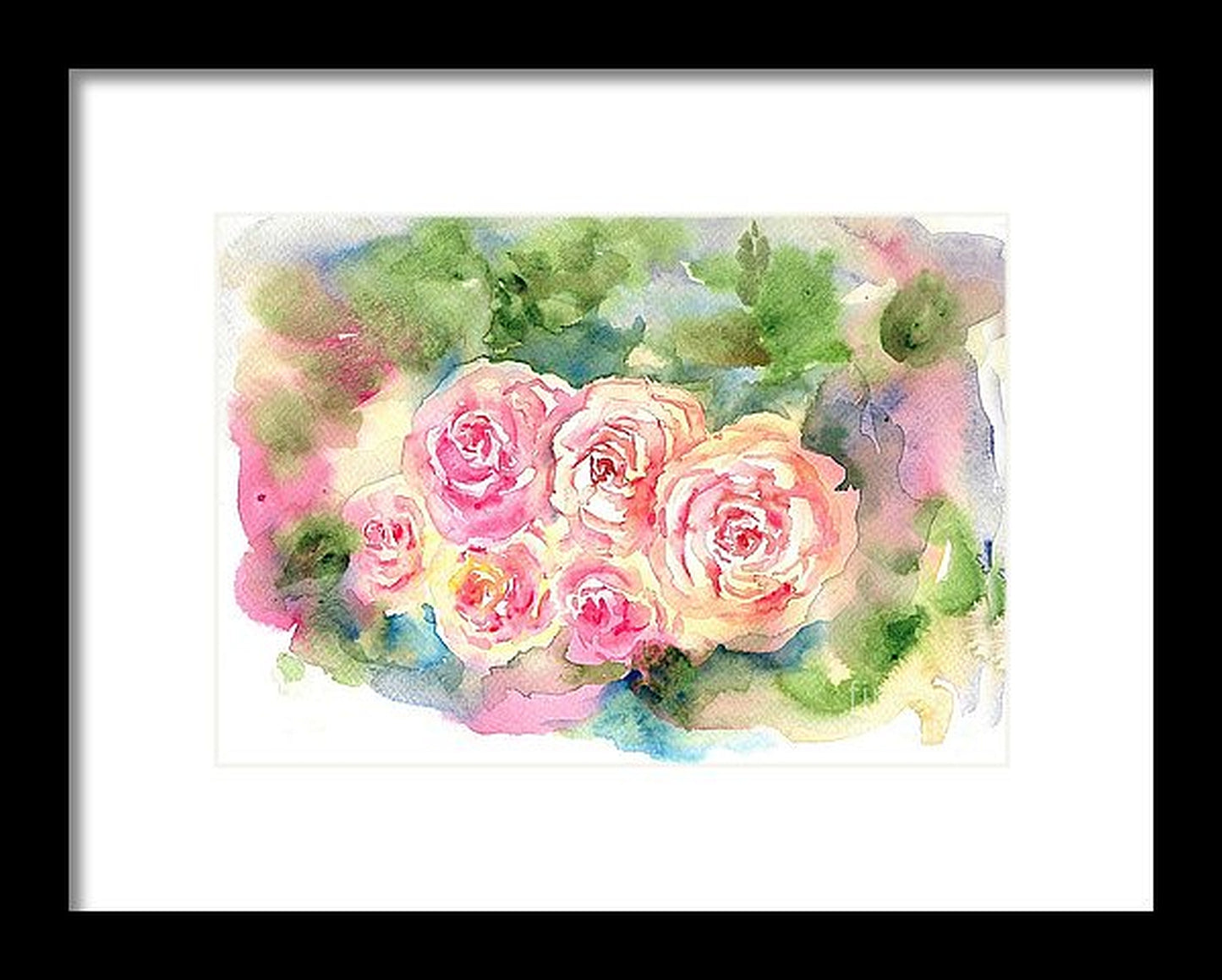 Virtual frame view Pink English Roses, watercolor painting