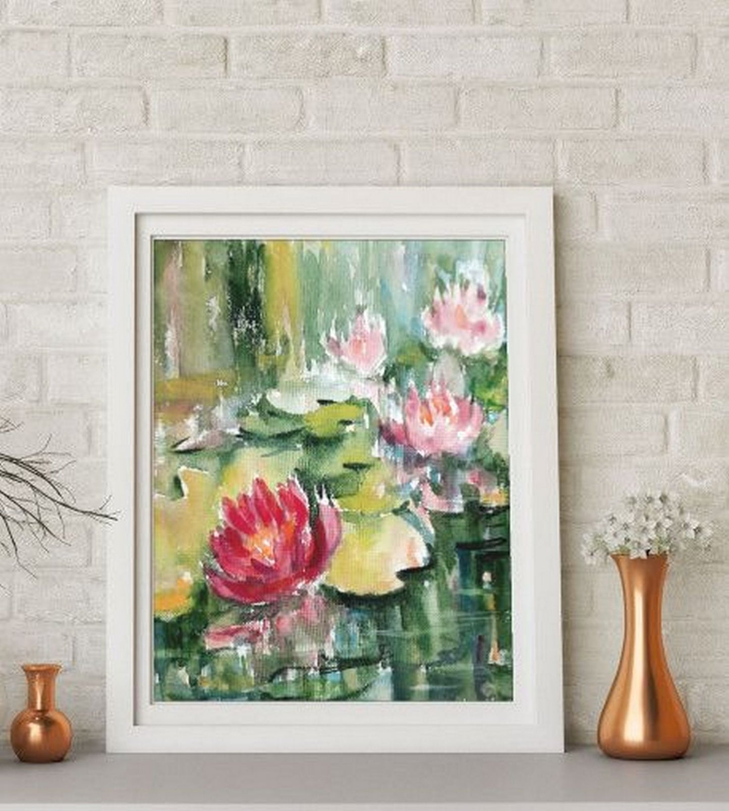 Art mural aquarelle Lotus Pond rouge et rose