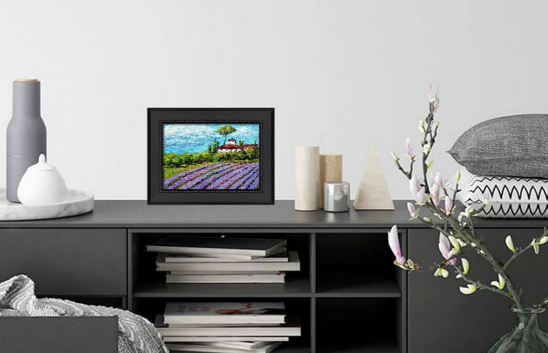 Virtual room view Lavender fields of Provence, France, Miniature canvas art