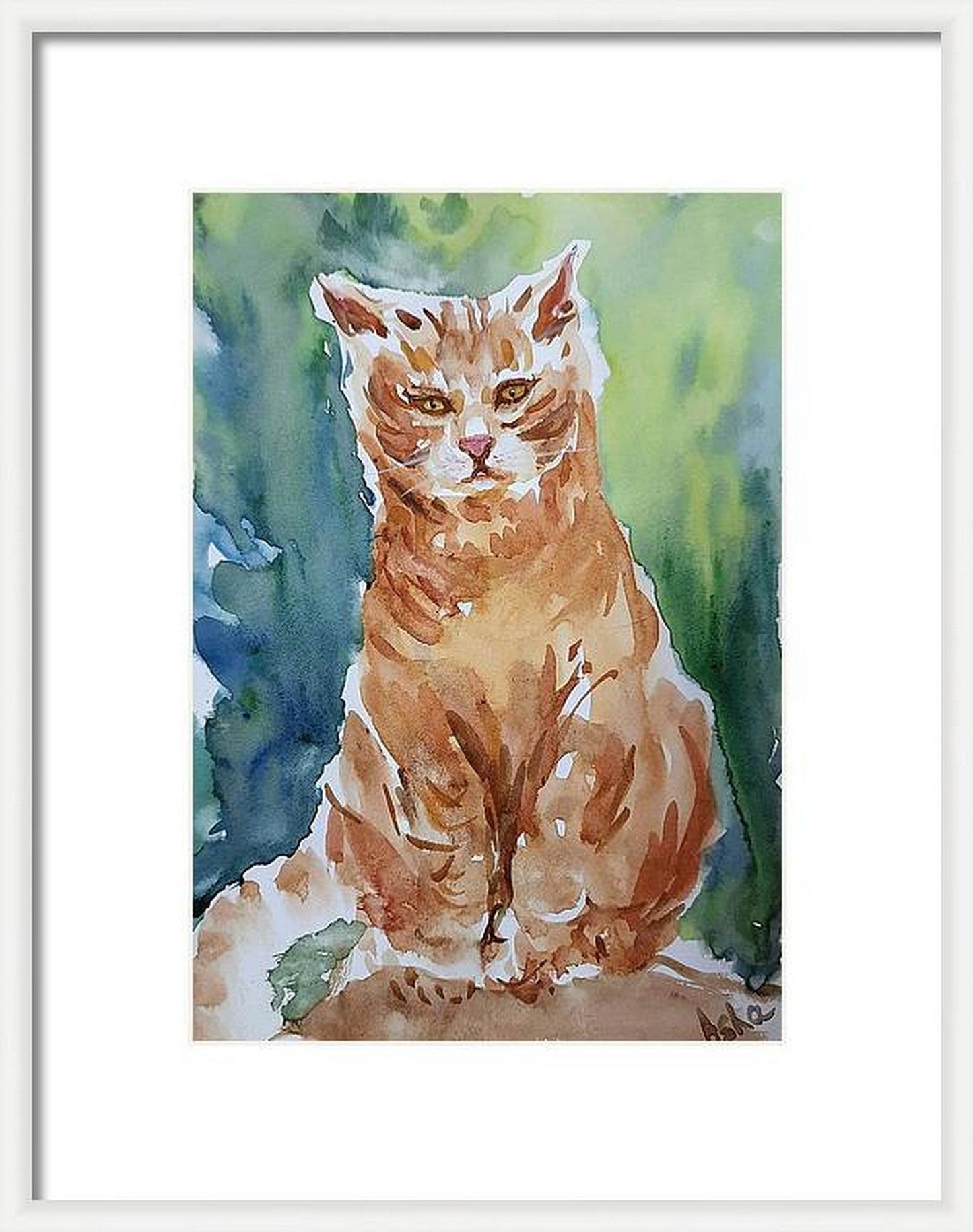 Un chat orange appelé Ranga, aquarelle sur papier