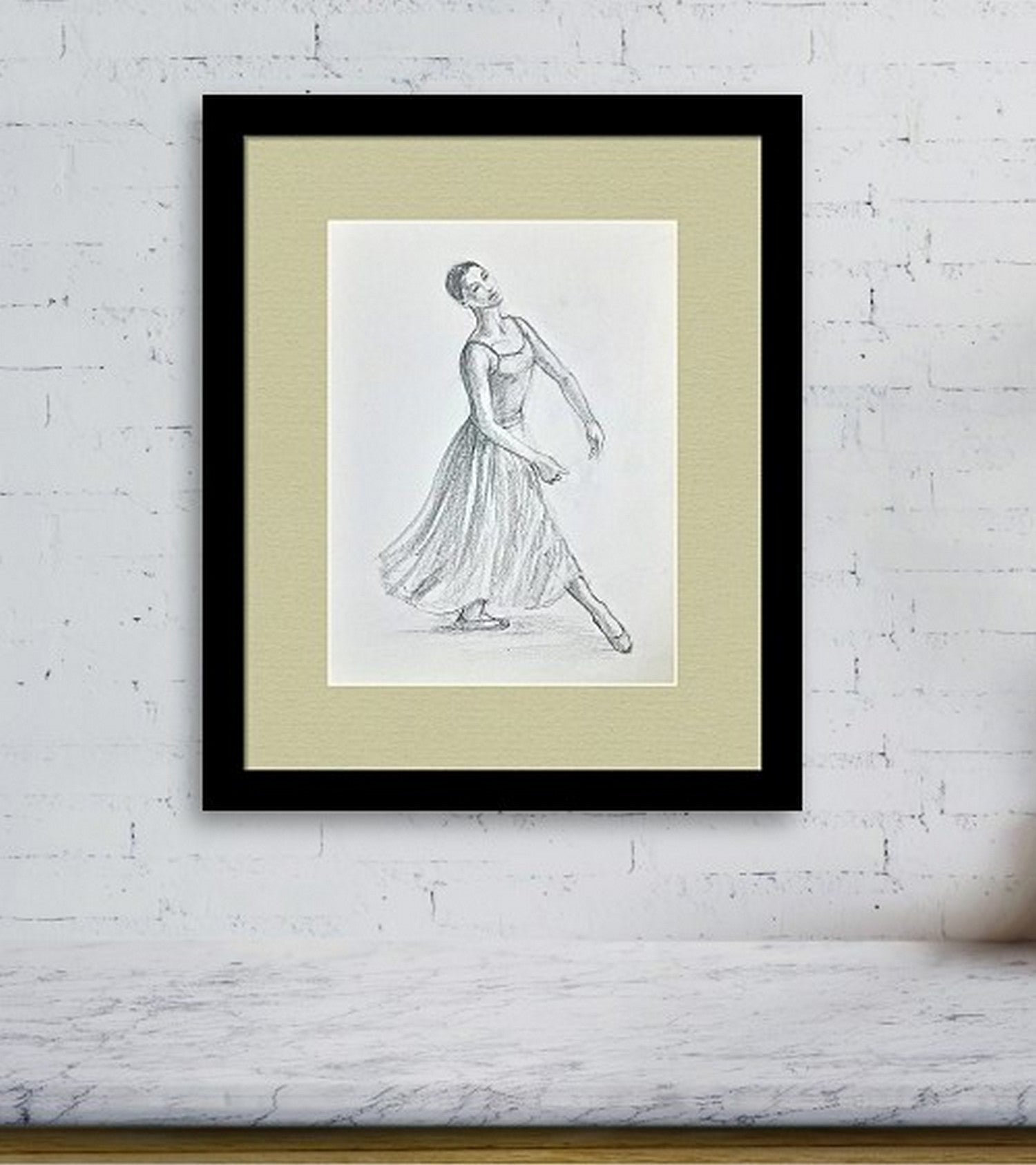 Ballerina pencil drawing virtual frame view